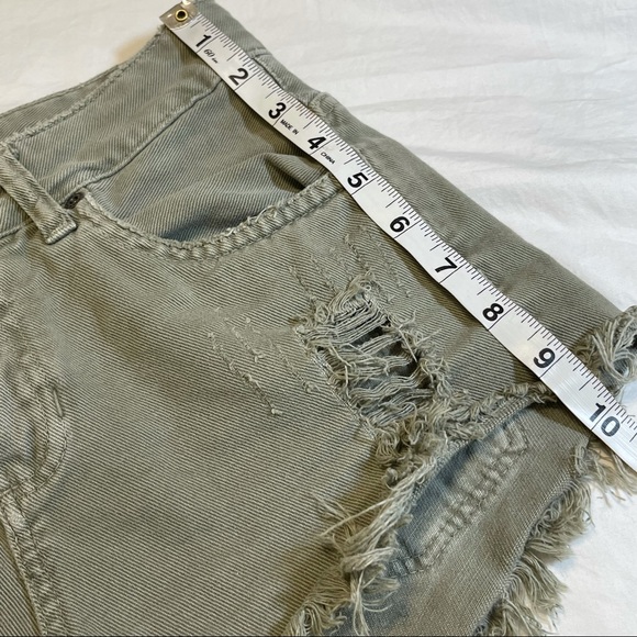 John John Olive Green Distressed Raw Hem Shorts - Picture 13 of 16